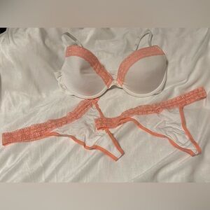Elegant White and Coral Lace Lingerie Set